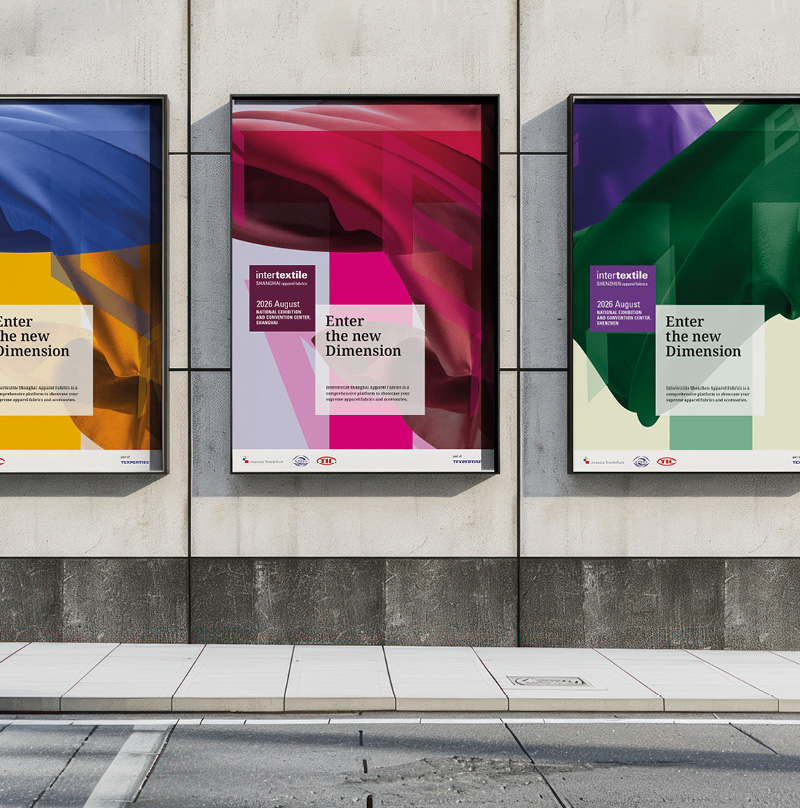 intertextile Shanghai Shenzhen Messe Frankfurt Hongkong Corporate Design Gestaltung Key Visual Art Direction Grafikdesign Kommunikationsdesign Typografie NECC