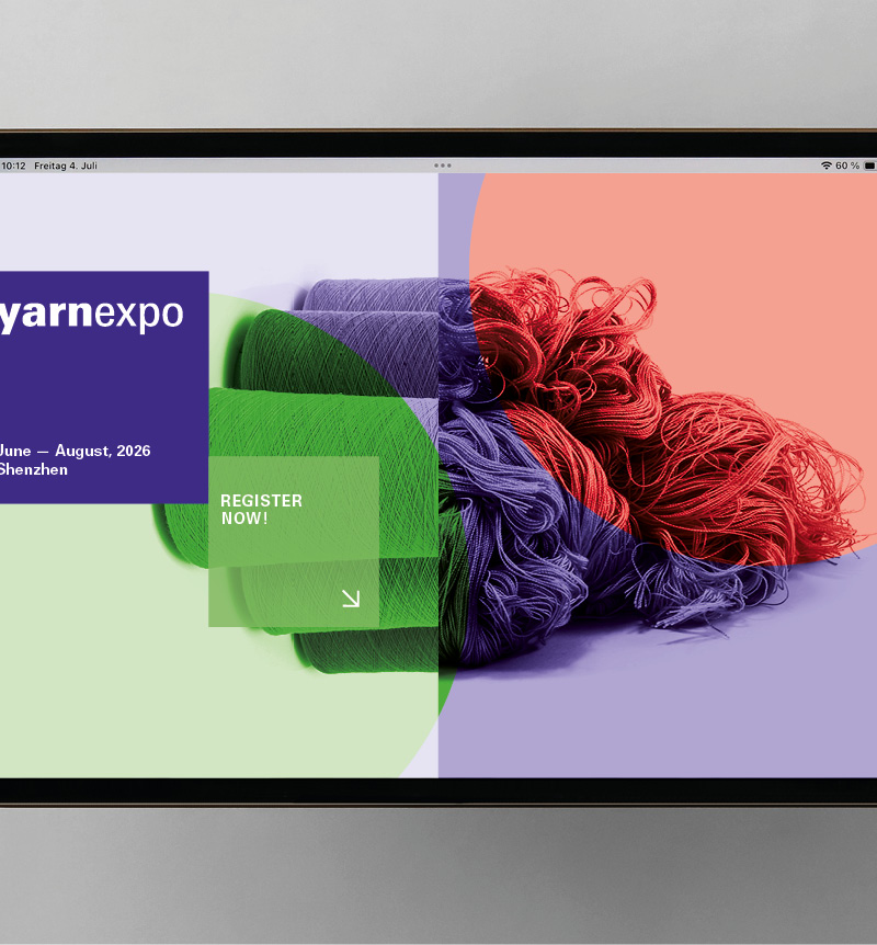 Yarn Expo Shanghai Shenzhen Messe Frankfurt Hongkong Saarbruecken Corporate Design Gestaltung Key Visual Art Direction Typografie Grafikdesign Kommunikationsdesign